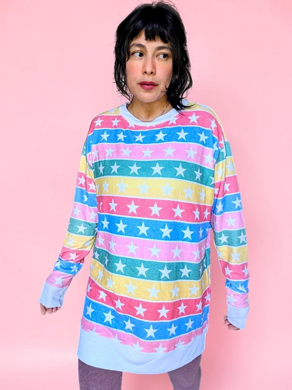 Wildfox Stellar Stripe stars rainbow pastel goth fairy kei tunic dress XXS New